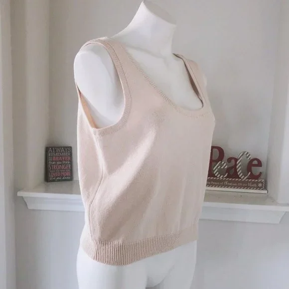 St. John Basics Knit Top Sleeveless Square Neck Sweater Cream white Size L - Picture 3 of 10